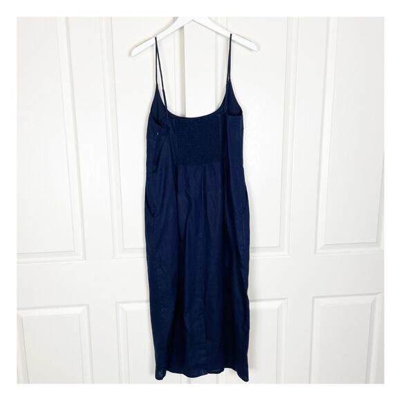 Quince Navy European Linen Midi Sun Dress Scoop Neck Capsule Wardrobe NWT Sz L - Picture 5 of 11